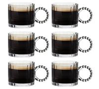 Dibor Coffee Mugs Set Bevelled Glass Coffee Cup Set with Beaded Handle (6) | Embossed Glass Cups, Tea, Coffee, Hot Chocolate, Bella Perle, Hand Wash