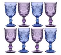 Dibor Coloured Wine Glasses, Set of 8, Blue & Purple Mandala - 300ml Wine Goblets