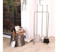 Dibor Contemporary Antique Pewter Fireside 3 Piece Freestanding Companion Set With Coal Bucket And Shovel