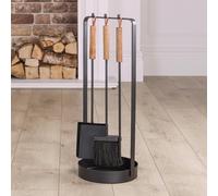 Dibor Contemporary Black Fireplace Freestanding Fireside Companion Set With 3 Tools