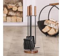 Dibor Contemporary Black Fireplace Wooden Base Fireside Companion Set With 3 Tools