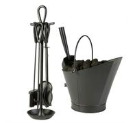 Dibor Contemporary Black Fireside 4pc Freestanding Companion Set 75cm with Coal Bucket & Scoop Dibor Black