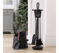Dibor Contemporary Black Fireside 4 Piece Freestanding Companion Set With Coal Bucket And Shovel