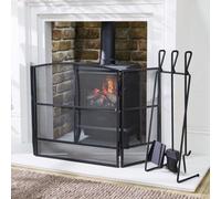 Dibor Contemporary Black Fireside 4pc Freestanding Companion Set with Fire Screen Guard Dibor Black