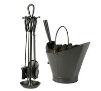 Dibor Contemporary Black Fireside 4pc Freestanding Companion Set 75cm with Coal Bucket & Scoop Dibor Black