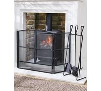 Dibor Contemporary Black Fireside 4pc Freestanding Companion Set with Fire Screen Guard Dibor Black