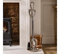 Dibor Contemporary Fireplace 4pc Fireside Silver Finish Companion Set H90cm in Metallic Silver Dibor Metallic Silver