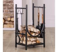 Dibor Contemporary Fireplace Freestanding Black Firewood Log Holder, Log Storage Rack with Companion Tools Set Dibor Black