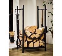 Dibor Contemporary Fireplace Freestanding Black Firewood Log Holder, Log Storage Rack with Companion Tools Set Dibor Black