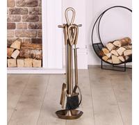Dibor Contemporary Fireside 4Pc Companion Set Freestanding Fireplace Tool Accessory Set Brass Antique Fire Set - 75Cm High