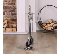 Dibor Contemporary Fireside 4Pc Companion Set Freestanding Fireplace Tool Accessory Set Nickel Fire Set - 75Cm High