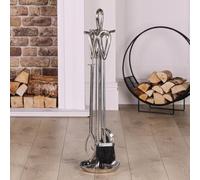 Dibor Contemporary Fireplace 4pc Fireside Silver Finish Companion Set H90cm in Metallic Silver Dibor Metallic Silver