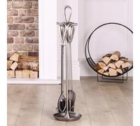 Dibor Contemporary Fireside 4Pc Companion Set Freestanding Fireplace Tool Accessory Set Pewter Antique Fire Set - 90Cm High