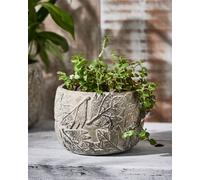 Dibor Contemporary Grey Leaf Embossed Small Flower Planter Indoor Outdoor Plant Pot (H) 11cm, (Dia)16cm | Size: Medium Dibor Grey Medium