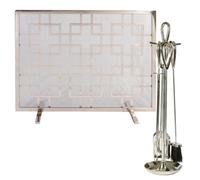 Dibor Contemporary Nickel Fireside 4 Piece Freestanding Companion Set With Fire Screen Guard