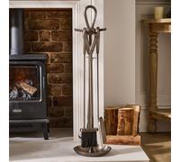 Dibor Contemporary Pewter Antique Fireplace 4pc Fireside Companion Set H90cm in Silver Dibor Silver