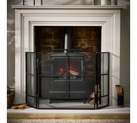 Dibor Contemporary Style Matte Black Fire Screen 3 Folding Fireplace Guard Window Pane Fire Guard H64 X W120Cm