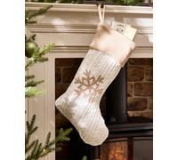 Dibor Cosy Snowflake Christmas Stocking - Large 50 Cm, Rustic Scandi Hygge Cable Knit
