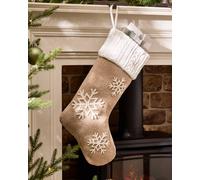 Dibor Cosy Snowflake Christmas Stocking - Large 50 Cm, Rustic Scandi Hygge Cable Knit