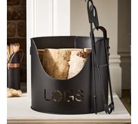 Dibor Country Fireside Log Storage & Kindling Bucket with Poker & Tongs in Black Dibor Black