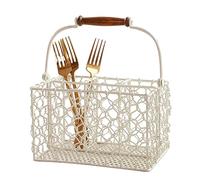 Dibor Cream Cutlery Caddy - Hand Woven Mesh Rack Basket Holder Four Section Organiser