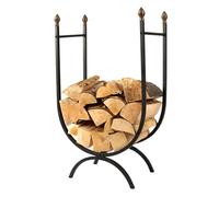 Dibor Curved Log Basket Recycled Cast Iron Log Store Wood Basket Log Rack with Brass Acorn Finial Decorations Vintage Style Footed Kindling Storage for Log Burners, Fireplaces & Stoves
