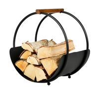 Dibor Curved Log Basket Wood Cradle - Contemporary Style Matte Black Recycled Iron Log Store Wood Basket with Sturdy Base - Modern Indoor Hearth Fireplace Log Burner Kindling Basket