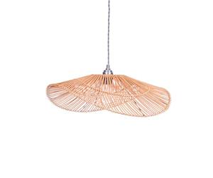 Dibor Curved Rattan Ceiling Light Shade Natural Finish Pendant Light Lamp Shade Kitchen Island Dining Room Living Room Hallway Landing Downlighter Mid-Century Style Lampshade