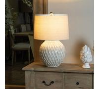 Dibor Diamond Relief Table Lamp Ceramic French Country Style Desk Lamp With Linen Shade Bedside Table Night Light Home Table Lamp