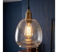 Dibor Dimpled Clear Glass Pendant Light With Bronze Fixture And 150Cm Cable - 18Cm Diameter