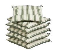 Dibor Dining Chair Seat Pad Set - 6 Tie On Machine Washable Chair Cushions (Green Stripe)