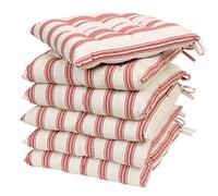Dibor Dining Chair Seat Pad Set - 6 Tie On Machine Washable Chair Cushions (Red Stripe) - BK08