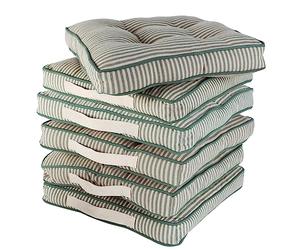 Dibor Dining Chair Seat Pad Set of 6 Sage Green Striped Chair Cushions | Machine Washable, Handles, 100% Recycled Cotton, Recycled Polyester Filling