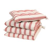 Dibor Dining Seat Cushions Set of 4 Red Striped Print Tie-On Dining Chair Seat Pads (BK08)