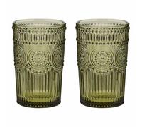 Dibor Drinking Glasses Set of 2 Glasses Emerald Green Glassware (Tumblers) | Mix & Match, Dishwasher Safe, Tumblers, Mandala Embossed Design, Assorted Glassware