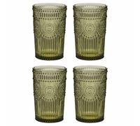 Dibor Drinking Glasses Set of 4 Glasses Emerald Green Glassware (Highballs) | Mix & Match, Dishwasher Safe, Highball Glasses, Highball Tumblers, Mandala Embossed Design, Assorted Glassware