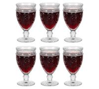 Dibor Drinking Glasses Set of 6 Mix and Match Assorted Wine Glasses Champagne Flutes & Tumblers Dishwasher Safe Glassware Set with Mandala Embossed Design Vintage Style Drinkware (Wine Goblet)