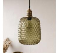 Dibor Embossed Amber Pendant Ceiling Light - Diamond-Patterned Glass, 240mm, 150Cm Cable