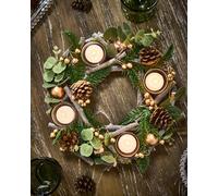 Dibor Eucalyptus & Cinnamon Round Centrepiece Christmas Decoration Tealight Holder Candle Holders 30cm in Green Dibor Green