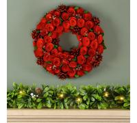 Dibor Evergreen Red Berry Indoor 35Cm Wreath And 1.8M Led Garland Decorations