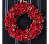 Dibor Extra Large Red Rose Festive Xmas Front Door Christmas Wreath 42cm Dibor Red
