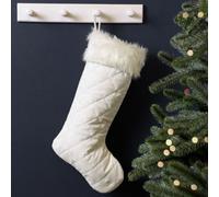 Dibor Faux Fur Cuff White Quilted Xmas Christmas Gift Bag Christmas Stocking For Kids