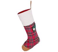 Dibor Festive Red Tartan Patchwork Pattern Christmas Stocking - L51cm | Hanging Loop, Button Details