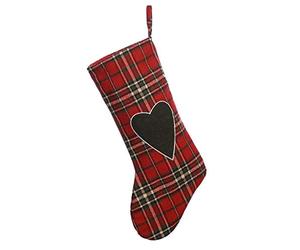 Dibor Festive Tartan Stocking with Embroidered Love Heart and Hanging Loop