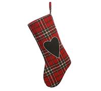 Dibor Festive Tartan Stocking with Embroidered Love Heart and Hanging Loop - H51cm