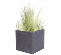 Dibor Fibre Clay Box Planters 30cm Indoor Plant Pots Outdoor Planters Striped Finish Flower Pot Patio Decking Lawn Doorstep Porch Houseplant Shrub Topiary Bush Square Plant Pots (Grey, Medium 20L)
