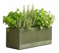 Dibor Fibre Clay Trough Planter Plant Pot with Ribbed Finish (Green, Large)