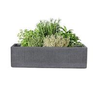 Dibor Fibre Clay Trough Planter Plant Pot with Ribbed Finish (Grey, Medium)