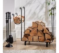 Dibor Fireplace Freestanding Wood Rack Black Iron Fireside Firewood Log Holder, Log Storage Rack With Fireplace Companion Set