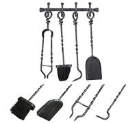 Dibor Fireplace Tools 4pc Wall Mounted Fireside Companion Tool Set Hearth Tidy Brush Poker Scoop Shovel Tongs